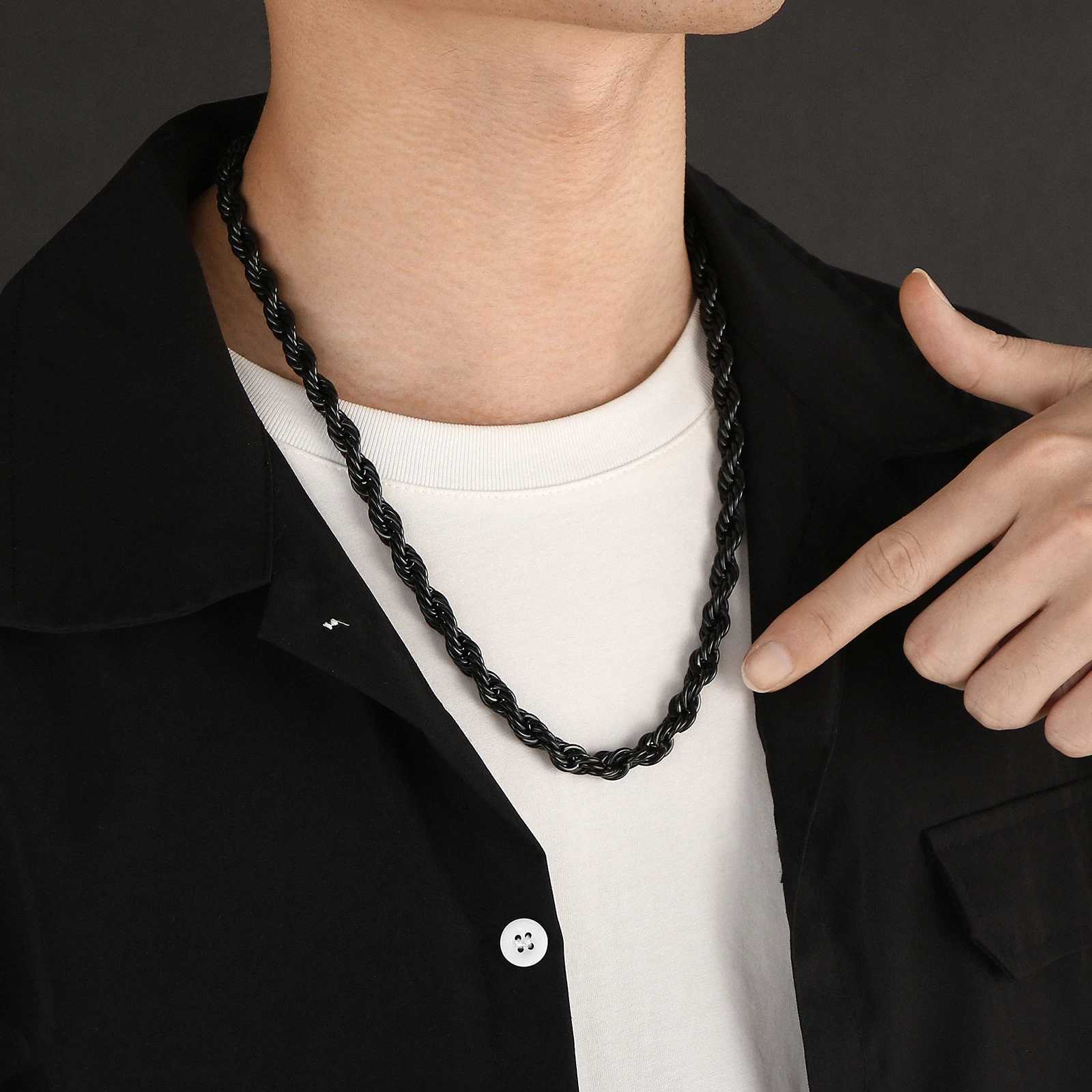 4/6/8mm Width Long Stainless Steel Minimalist Twist Rope Chain Necklace For Men Available in Gold Color JewelryX240919