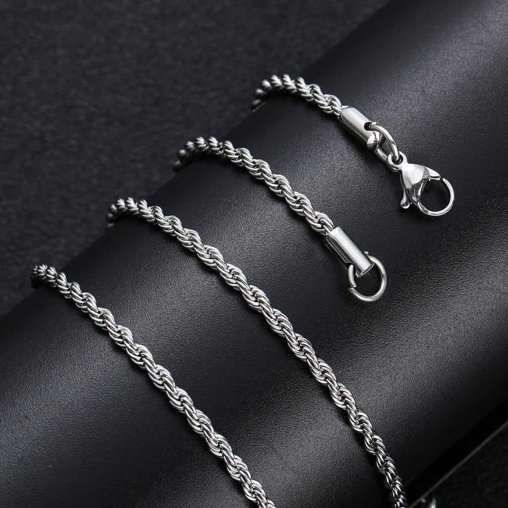 2-6MM Stainless Steel Necklace For Women Men Never Fade Waterproof Twisted Rope Chain Fashion Jewelry 16-30 inchesX240919
