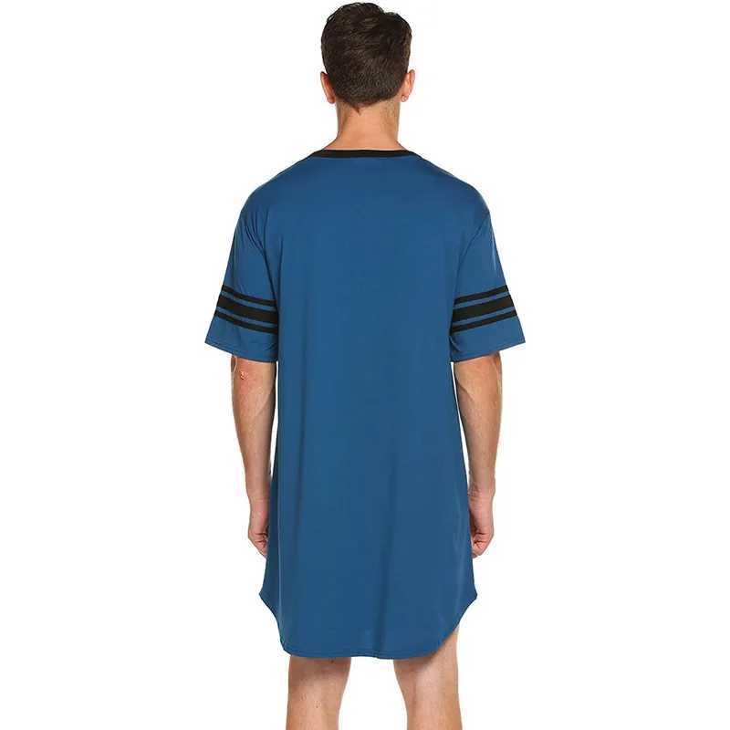 Men Cotton Nightshirt Robes Short Sleeve Soft V-neck Loose Nightwear Summer Casual Male Sleepwear Long Tops Loungewear Dailywear Y240919