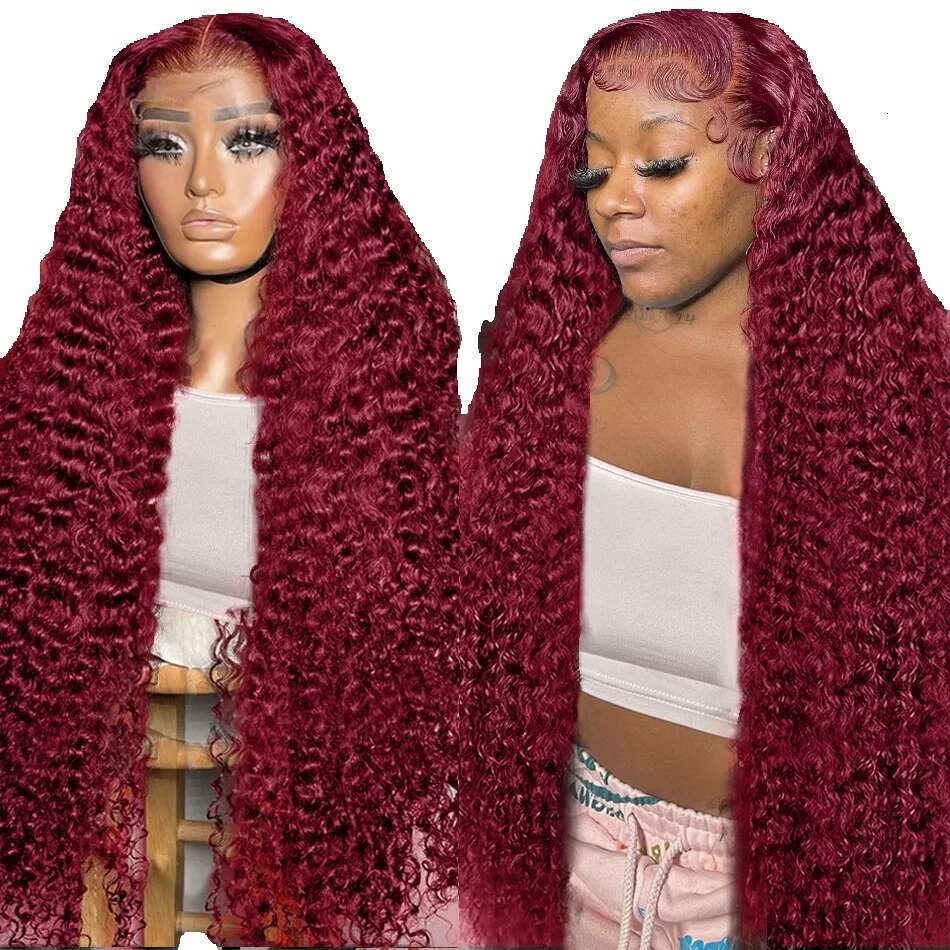 99J Bury Deep Wave 13x6 HD Front Wig Red Colored Curly 13x4 Lace Frontal Human Hair Wigs For Women
