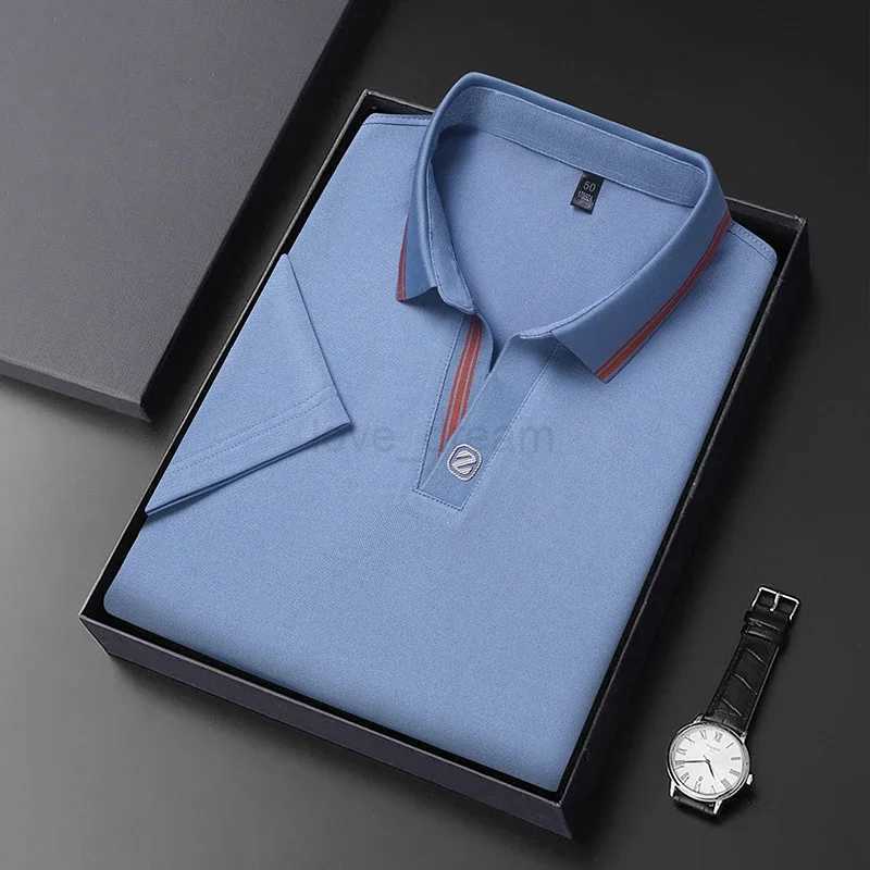 2024 Mens New Solid Color Cotton Business Casual Short Sleeved POLO Shirt Fashion Short Sleeved Comfortable and Breathable TopXJ240920