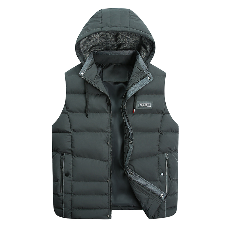 Winter New Thick Warm Windproof Sleeveless Jacket Autumn Men Fashion Casual Sport Pockets Detachable Hat Vest Man