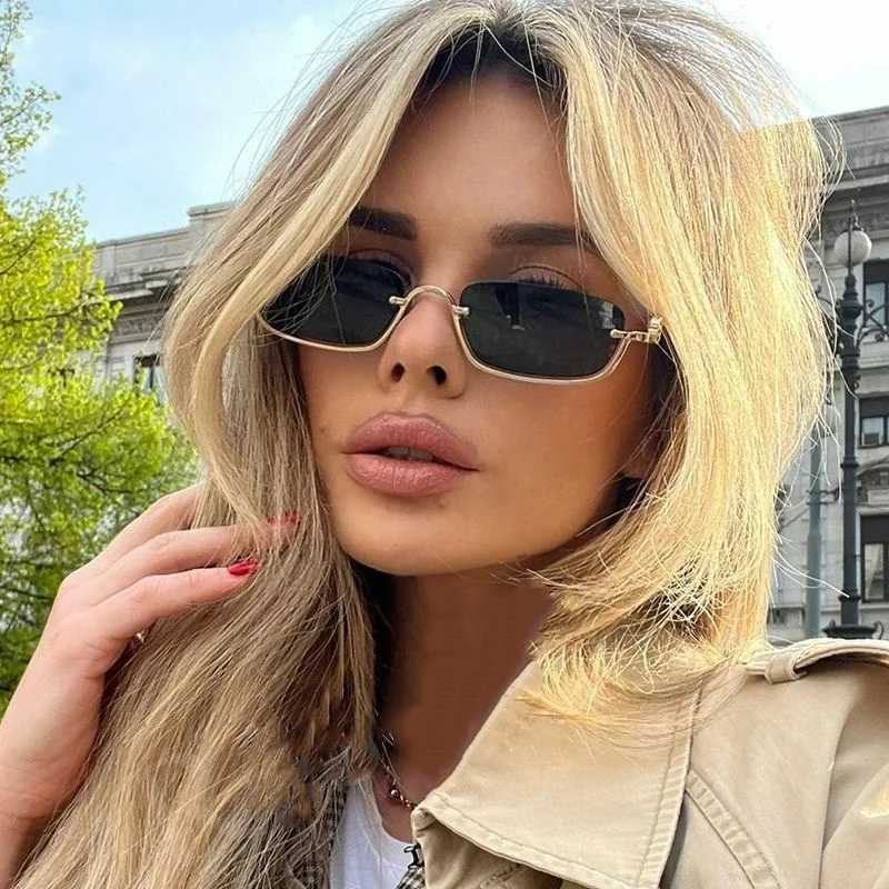 Fashion Small Square Womens Sunglasses Luxury Brand Metal Half Frame Sunglasses Woman Trend 2024 Vintage Black Pink ShadesX240920
