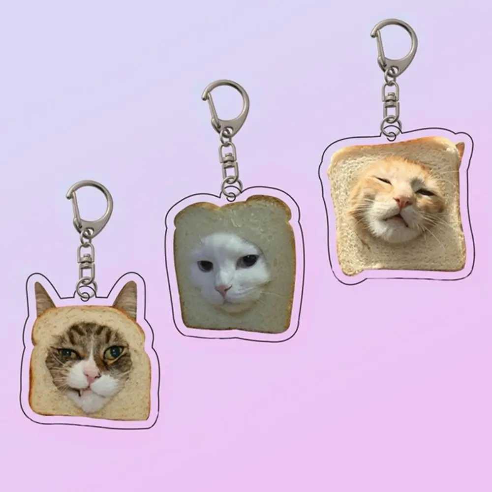 Cartoon Happy Funny Cat Keychain Small Acrylic Toast Cat Pendant Key Ring Portable Bag Accessories Bag Pendant Keyring WomenX240919