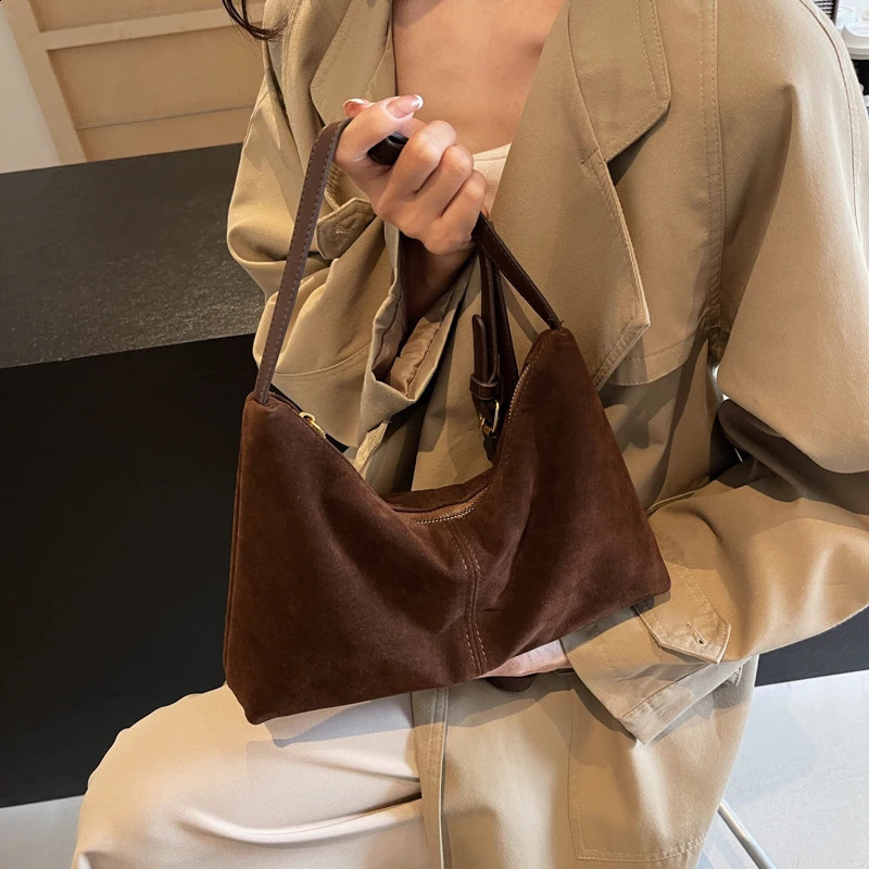 Artificial suede lazy style retro shoulder pocket smallest handbag large capacity travel bag 240918