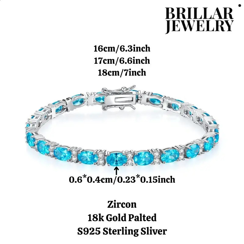 Blue sapphire zircon oval bracelet for women S925 pure silver 18k goldplated fashionable classic wedding 240912
