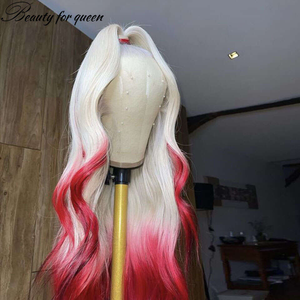 Ombre Red Front Human For Women Body Wave 150% Remy Brazilian Hair Transparent Lace Frontal Wigs Pre Plucked