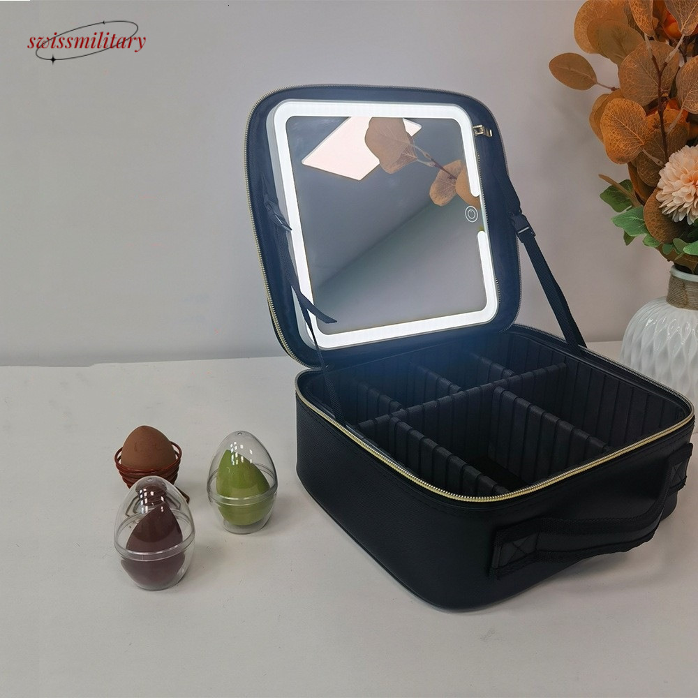 Jewelry Handheld with Mirror LED Light Large Capacity Makeup Box ins Portable Storage Travel Bag #63 Swissmilitary