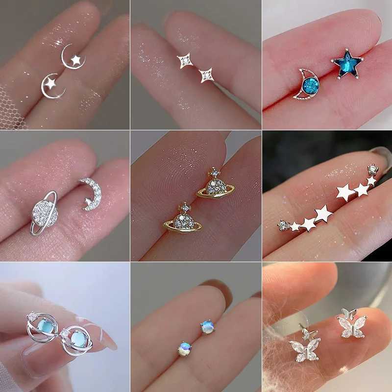 Trendy Planet Earrings Silver Perforated Womens Moon Star Crystal Zircon Earrings Tragus Cartilage Body Jewelry W240919