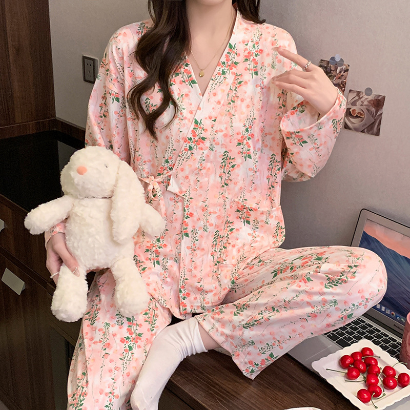 New sleepwear for women in autumn winter, long sleeved pants, comfortable and loose oversized cardigan, cotton home clothes that can be worn outside