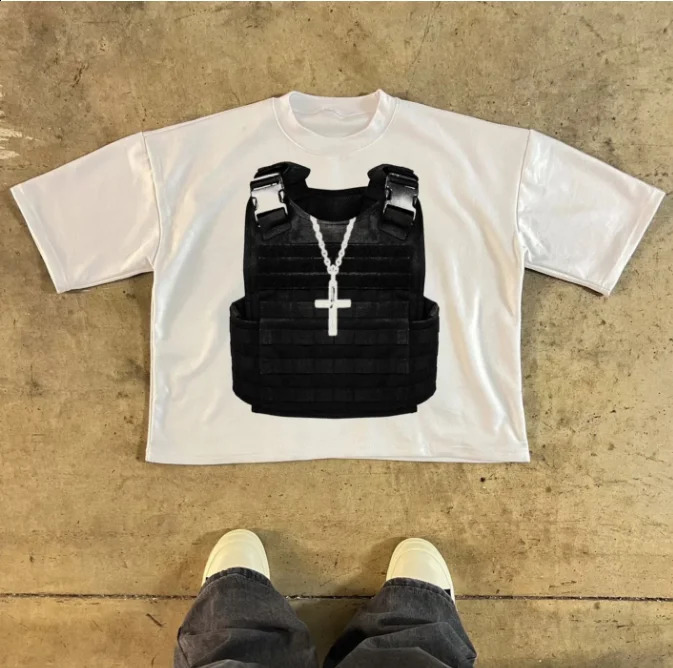 Y2K American trend casual god is our refined and power printed short sleeved mens womens Gothic shirts 240914