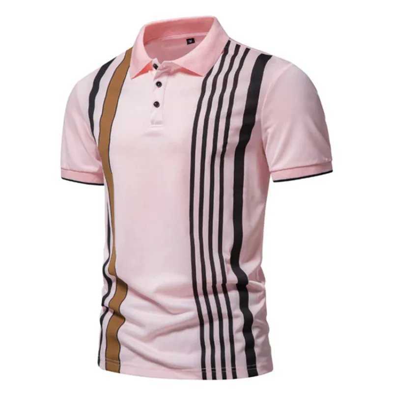 Summer Men Luxury Striped Printed Golf Tee Shirts Elegant Business Polo Shirts Mens Casual Office Wear Fashionable T-ShirtX240920