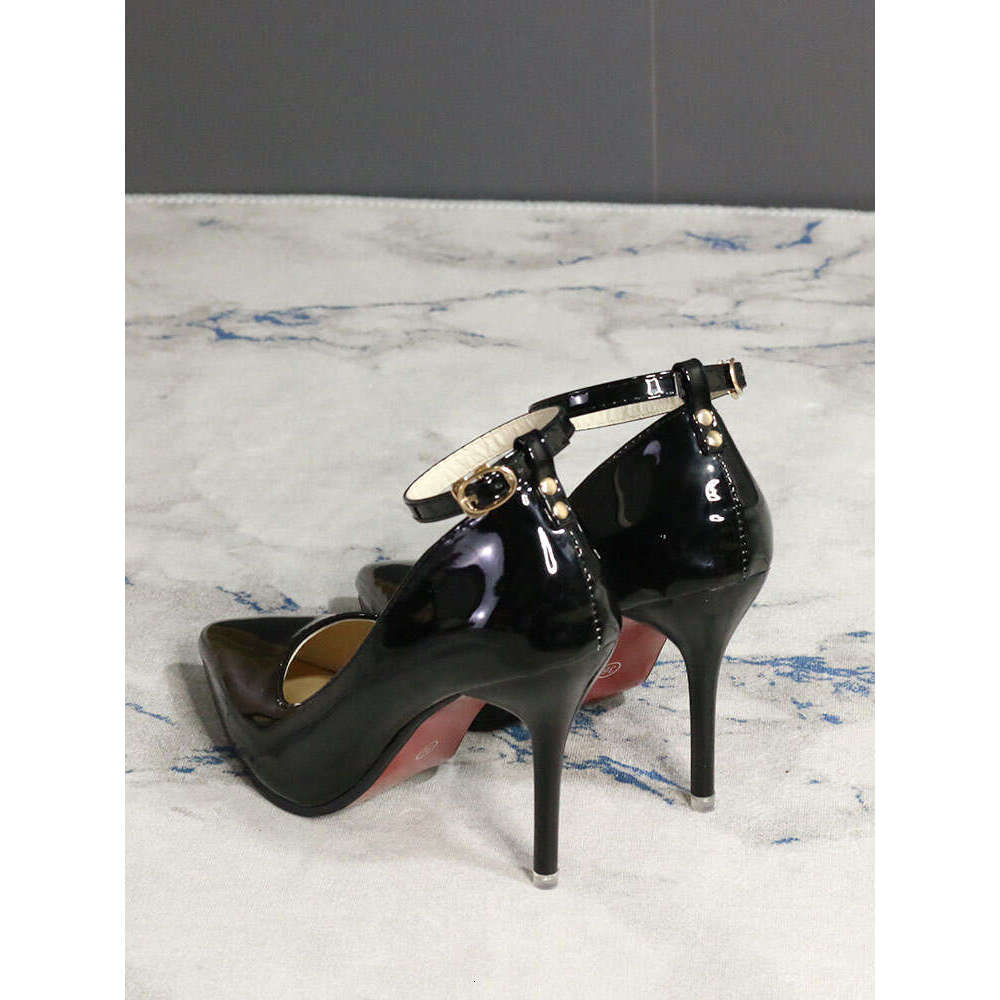 Aphixta 7cm 10cm 12cm Buckle Women Pointed Toe Pumps Patent Leather Shoes Stiletto Heels Office Pump Super Big Size 33-50