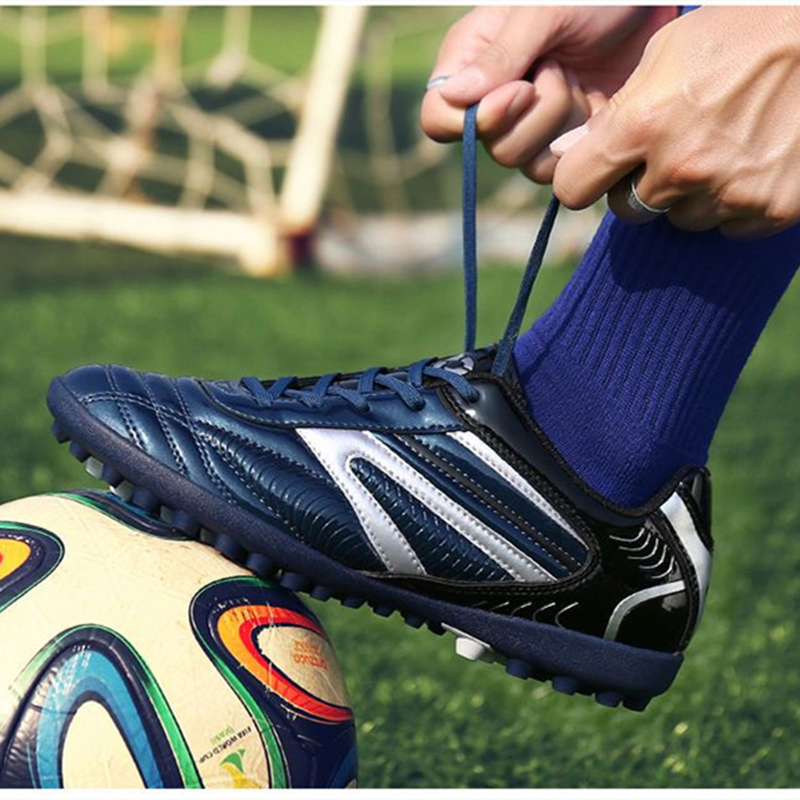 Men Football Soccer Boots Athletic Shoes New Leather Big Size High Top Cleats Training Sneaker Comfortable