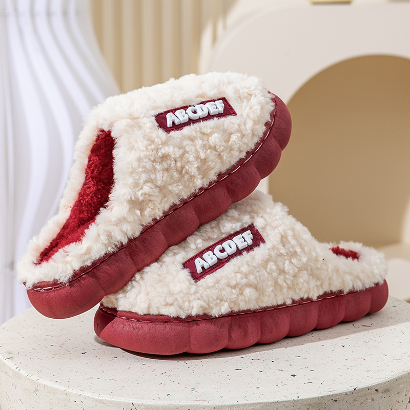 Thick Indoor Outside Boy Girl Winter Home Warm Fluffy Slippers High Heels Fur Cotton Shoes Ladies Couples TG07