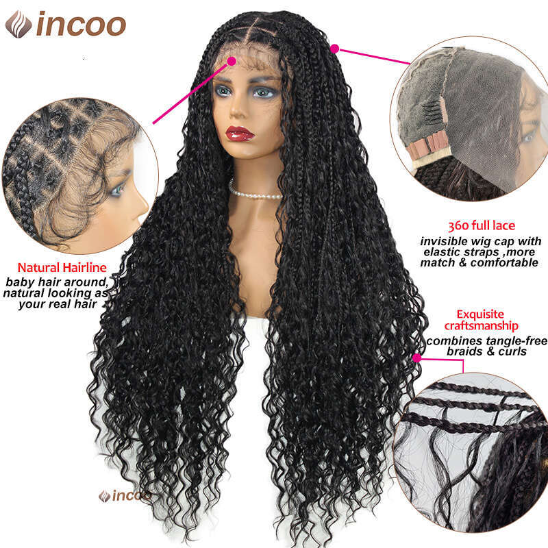 Long 32 Boho Braided Full Lace Front 613 Blonde Curly Goddess Locs Wigs Pre Plucked With Baby Hair Synthetic Box Braids Wig