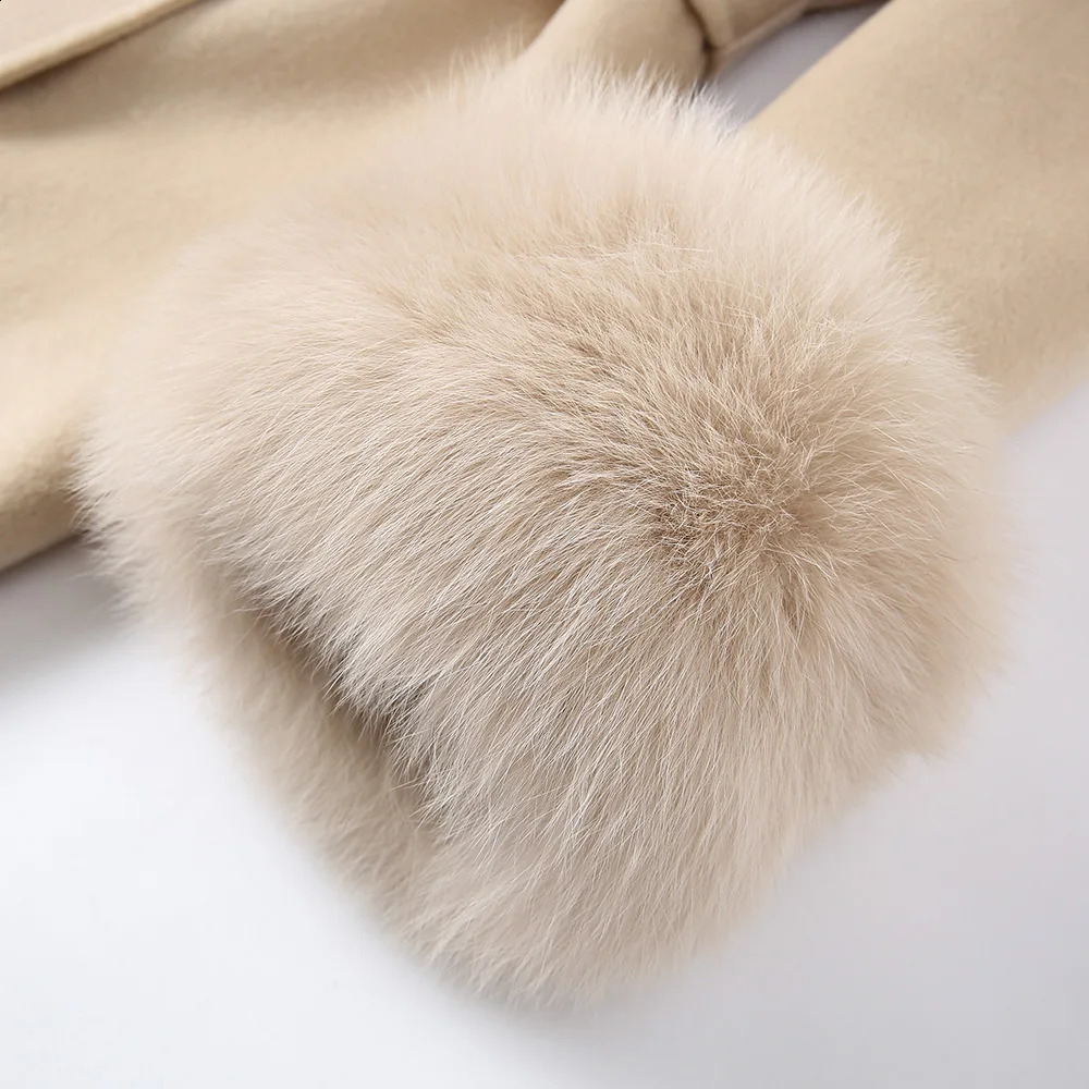 Arrival Lady Winter Wool Coats Fox Fur Collar Cuff Trench Coat Womens Long Outerwear QN3814 240911