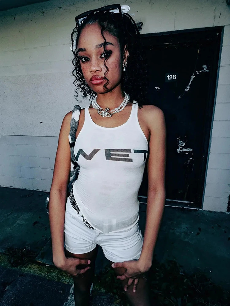 Summer Y2k Womens Sleeveless Vest Streetwear Hip Hop U Neck Rock Sports Corset Emo Girls Short Tops Casual Basic Tank 240918