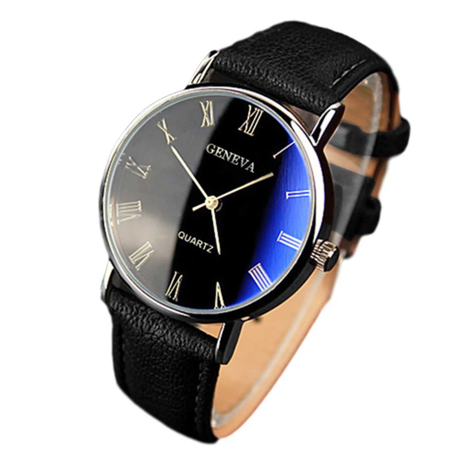 Classic Leather Strap Watch For Men Fashionable Blue Light Roman Scale Watch Quartz Watch Business MenS Casual Versatile WatchX240920