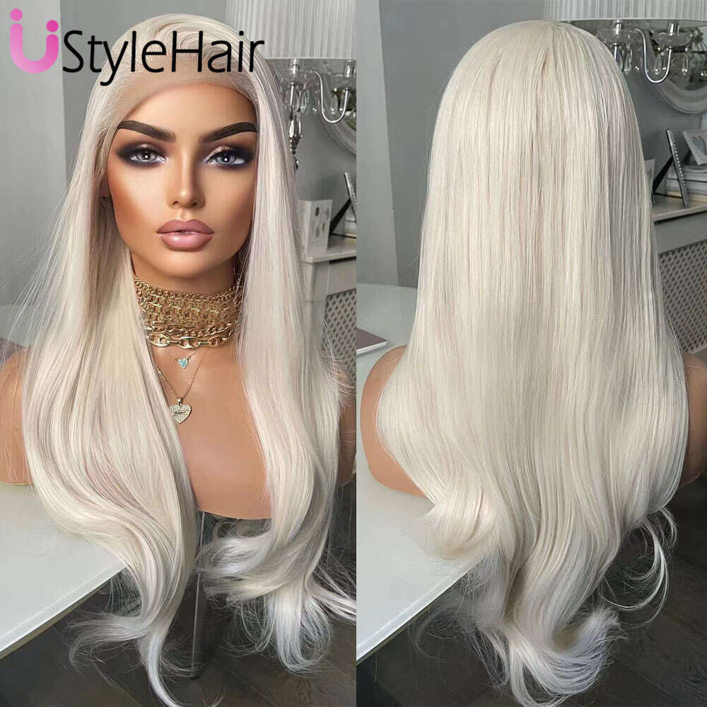 Ustylehair Blonde Lace Front Wig Natural Wave Synthetic Hair Daily Use Platinum Wigs Cosplay Party Drag Queen