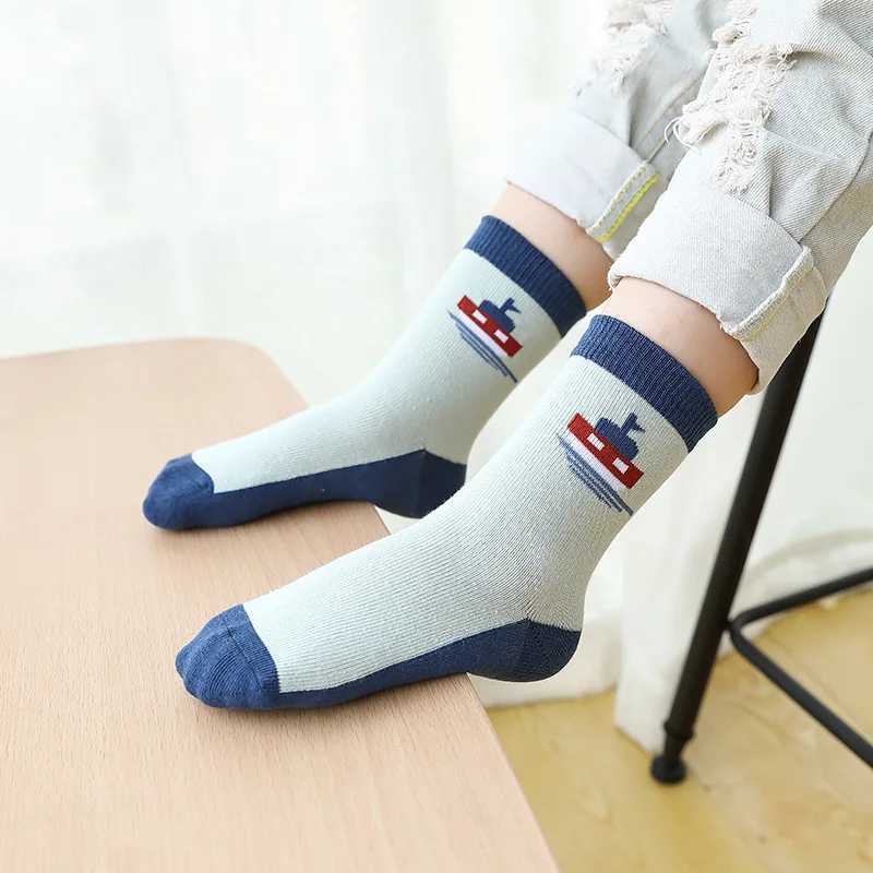 Kids Socks Children Wit Autumn And Winter New Kids Socks Cotton Cute Sailboat Pattern Boys Girls Socks 3-12 Year Student socks 5 Pairs Q240920
