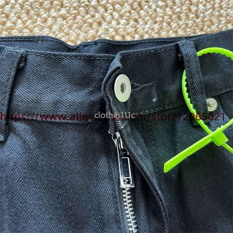 Elastic Or Mop Micro Horn Pants Jeans For Men Women Black Washed Joggers Trousers