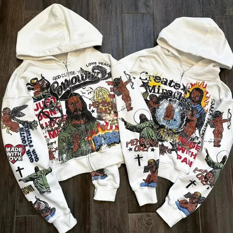Y2k High Street Cartoon Anime Print Oversized Hoodie Women Fashion Hip Hop Casual Loose Jacket Gothic Punk Sweatshirt Men 240911