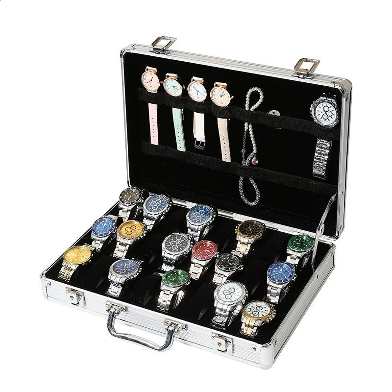 DELESYS 61224 slot large capacity aluminum alloy watch storage box multipurpose lockable metal 240912