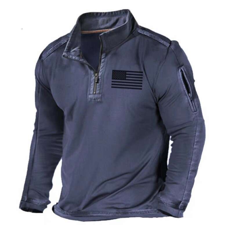 Spring And Autumn Foreign Trade Large Men's Outdoor Zipper Pocket Half Pull Chain Collar Tactical Long Sleeve T-Shirt Casual Hoodie
