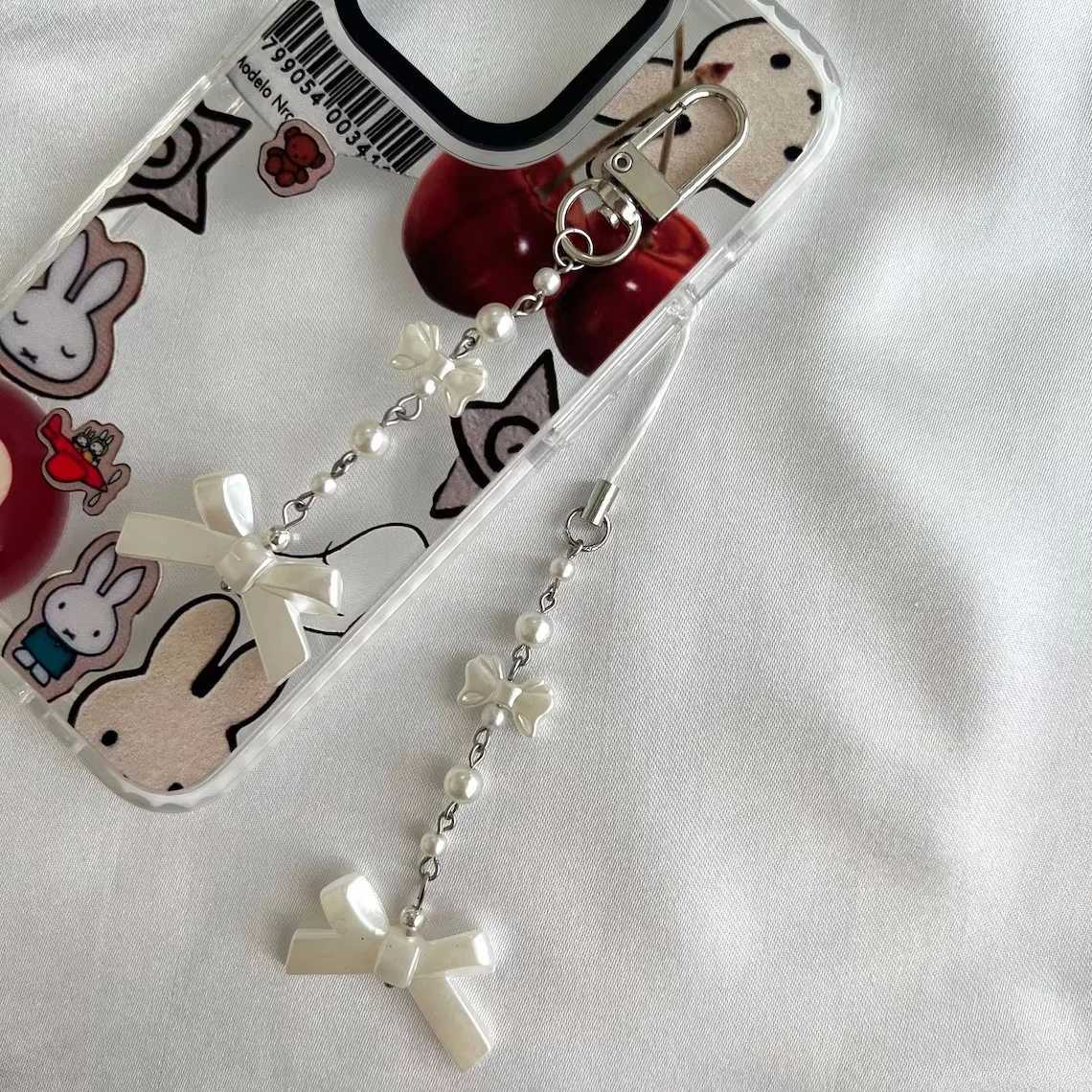 Handmade Coquette Phone Charm Pearl Dainty Bow Keychain | Simple Charms Aesthetic GiftsX240919
