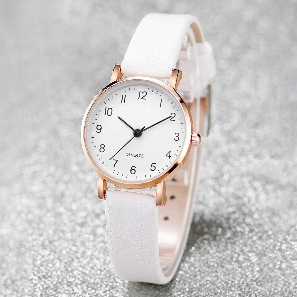 2PCS/Set Fashion Arabic Dial Women Watches Casual Leather Band Quartz Watch Pearls Butterfly Bracelet SetX240920