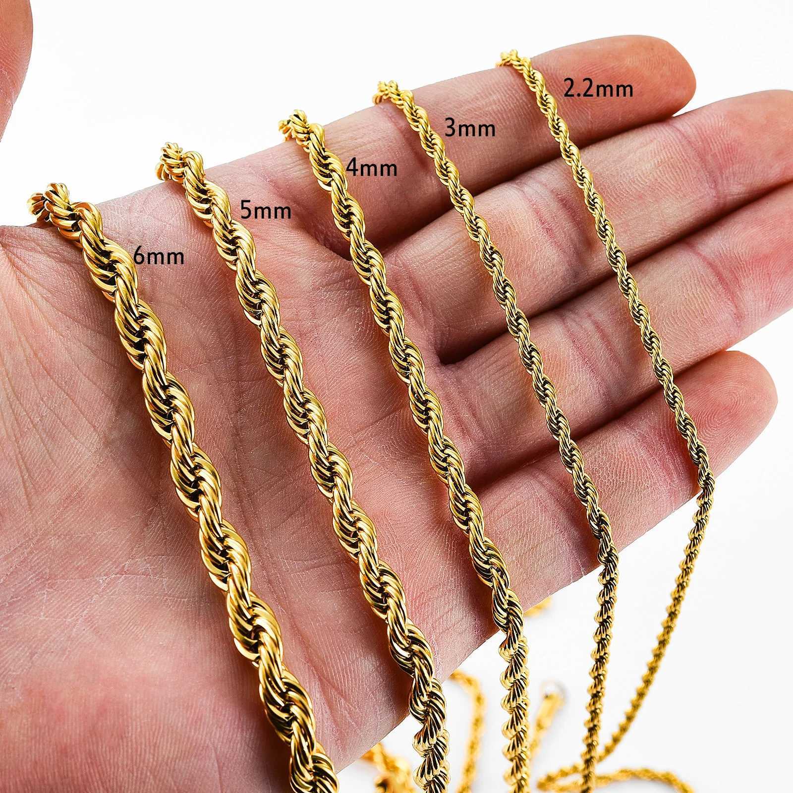 Gold Color Plated Choker Necklace Dainty Twist Rope Chain High Quality Stainless Steel For Women Men Fashion Jewelry for GiftX240919