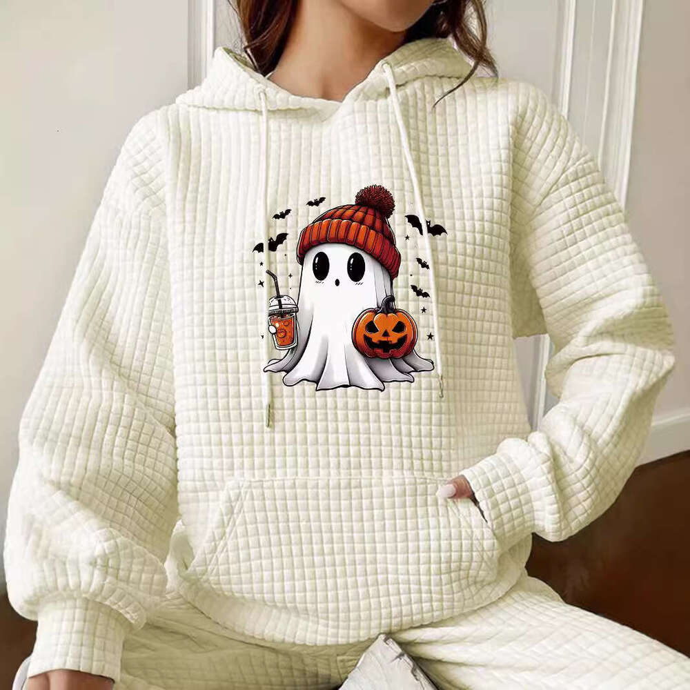 Hallowmas 2024 Autumn/winter Womens New Waffle Long Sleeve Halloween Printed Hoodie Loose European Size Defined Jacket Coats Women Womens Jacket Autum