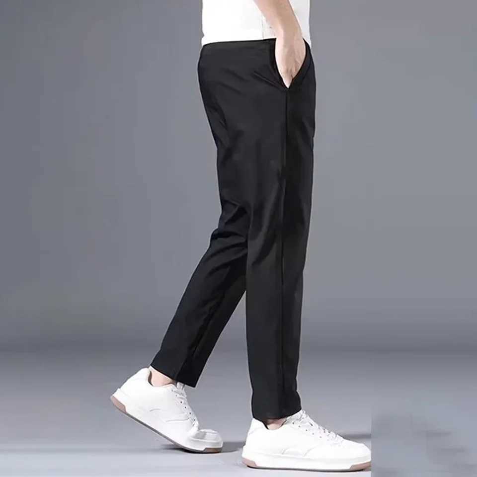 Mens slim fit elastic Chino Trouser casual flat front flexible classic full pants outdoor sports soft daily business pants W240919