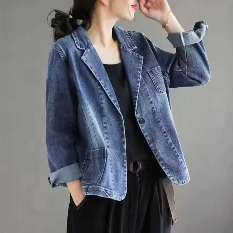 2024 Jeans Blazer Coat Women Spring Autumn New Retro Denim Jacket Female Loose Casual Coats Ladies Denim TopsX240920