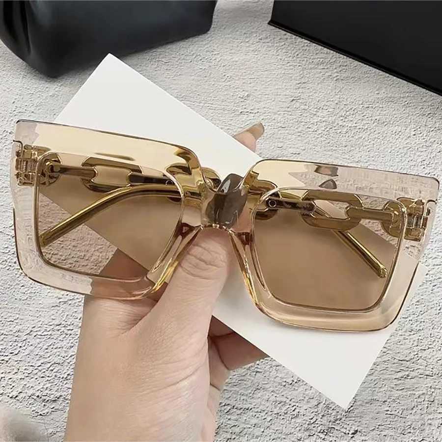 New Women Sunglasses Chain Anti Uv Sun Glasses Fashionable Square Frame Women High-End Eyeglasses Casual Outdoor GlassesX240920