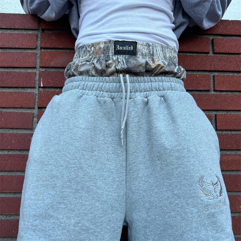 Y2K Retro Sweatpants Double Waisted Embroidered Camouflage Pattern Wide Leg Pants Men Trend Casual Streetwear Unisex Baggy y240919