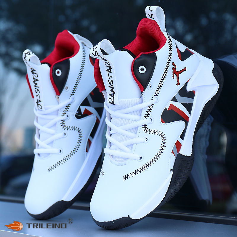 TRILEINO Professional Men's White Red Blue Basketball Shoes Basketball Sneakers Anti-skid High-top Couple Man Basketball Boots
