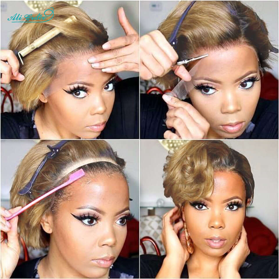 e Cut Human For Women 13x4.5x0.5 Transparent Straight Short Lace Part Hair Wigs T1b/27 Color