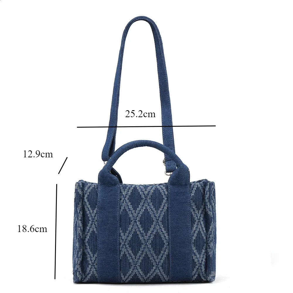 Womens denim cloth bag Korean trend canvas casual version zipper handbag jeans shoulder fashionable plain weave cross 240919