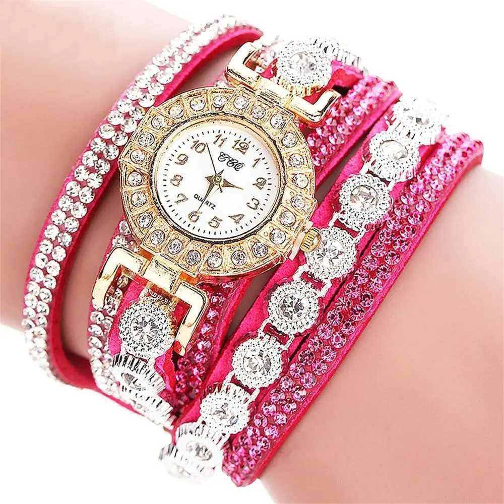 Quartz Round Watch Fashion Alloy With Diamond Bracelet Watches PU Leather Quartz Wrist Watches WomenX240920