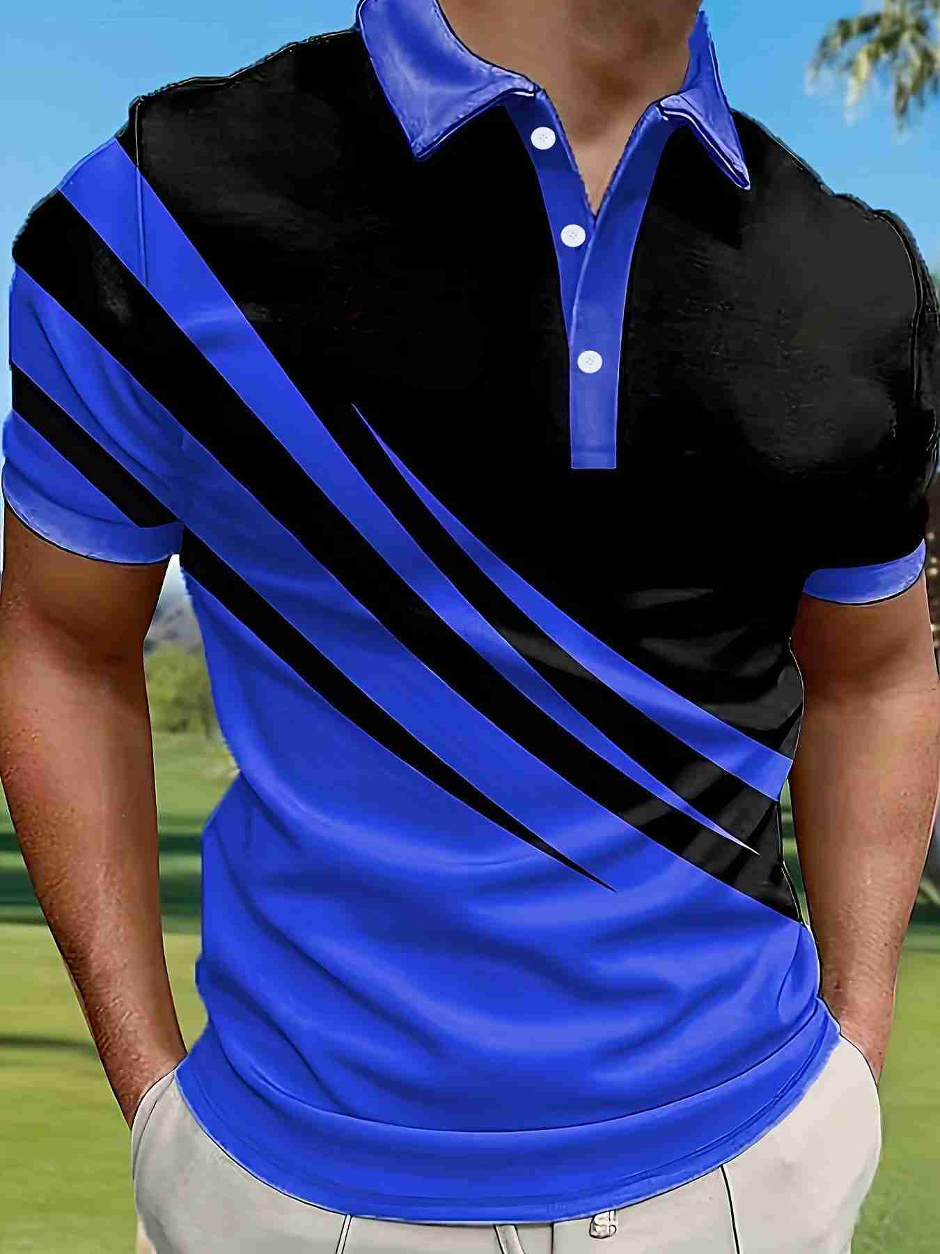 New Fashion Mens Gradient Line Summer Short Sleeved T-Shirt Casual Daily Lapel Top Polo Shirt Striped T-Shirt Mens ClothingXJ240920