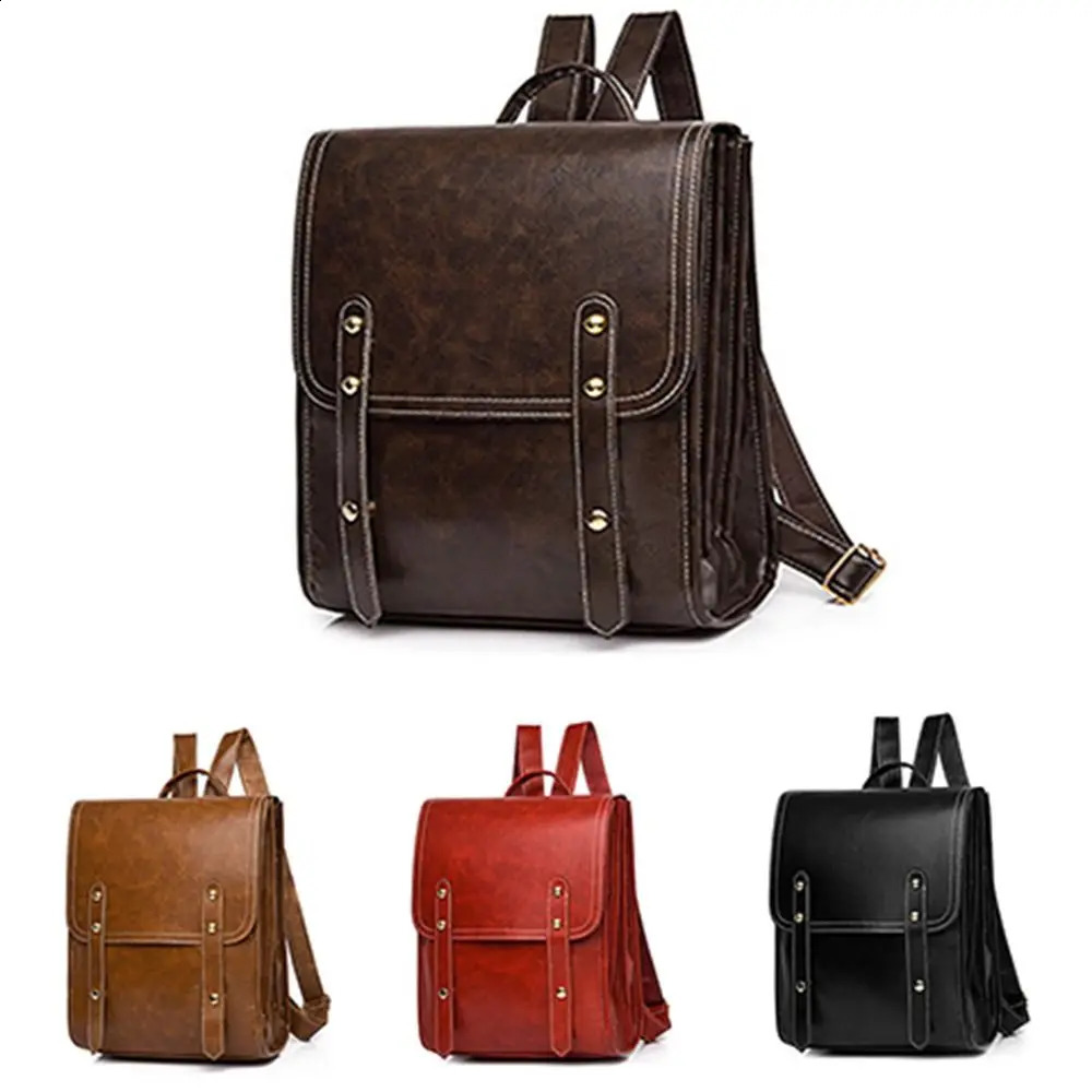 Pure leather backpack retro womens notebook bag brown synthetic leather backpack wallet weekend travel bag 240918