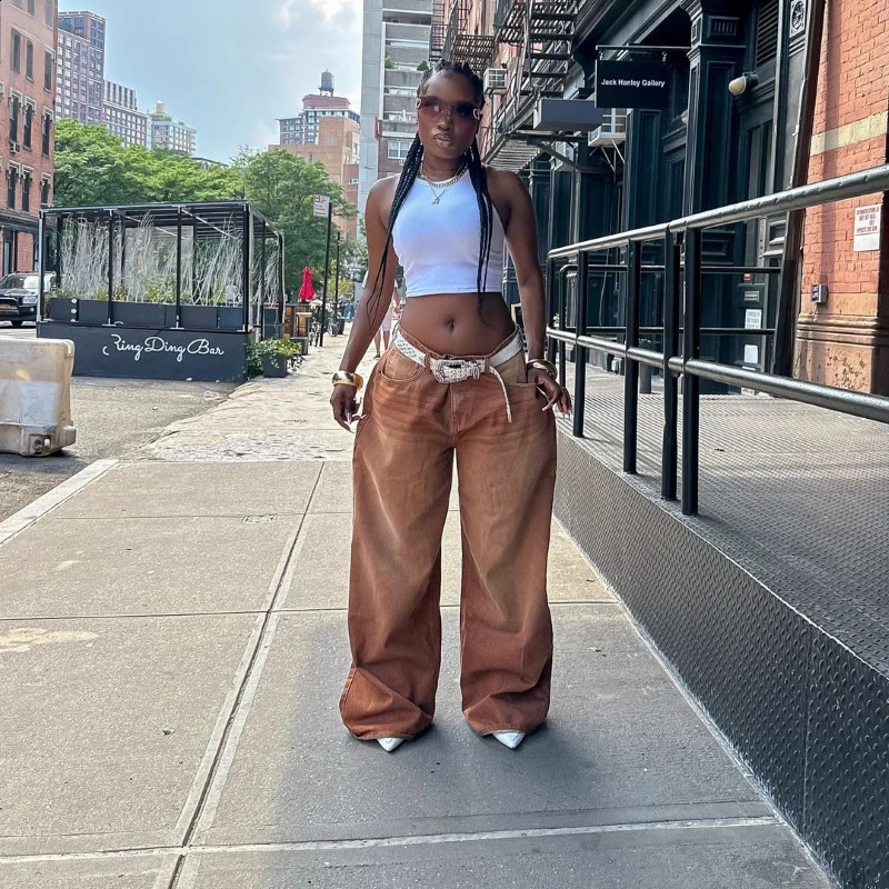 Baggy Jean Street Fashion Hip Hop Vintage Washed Distressed High Waisted Jeans Woman Casual Pant 240912