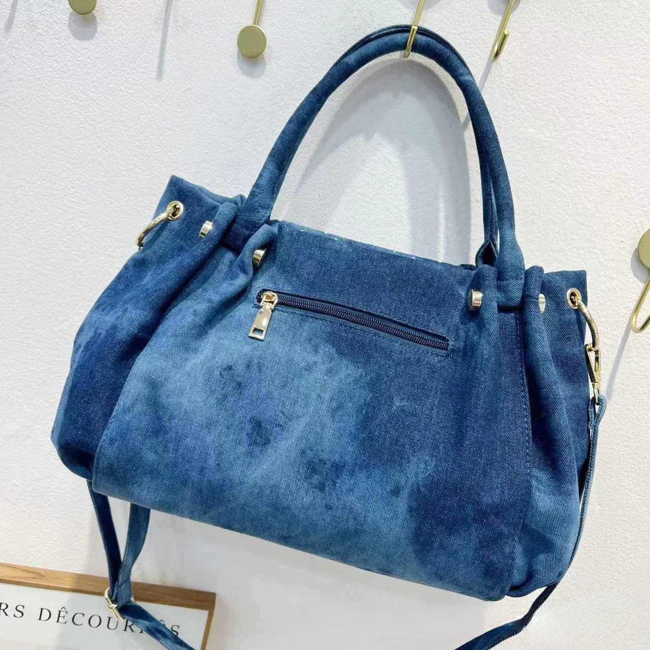 Fashion Denim Women Handbag with Crystal Diamond Casual Jeans Tote Bag Shoulder Crossbody 240920