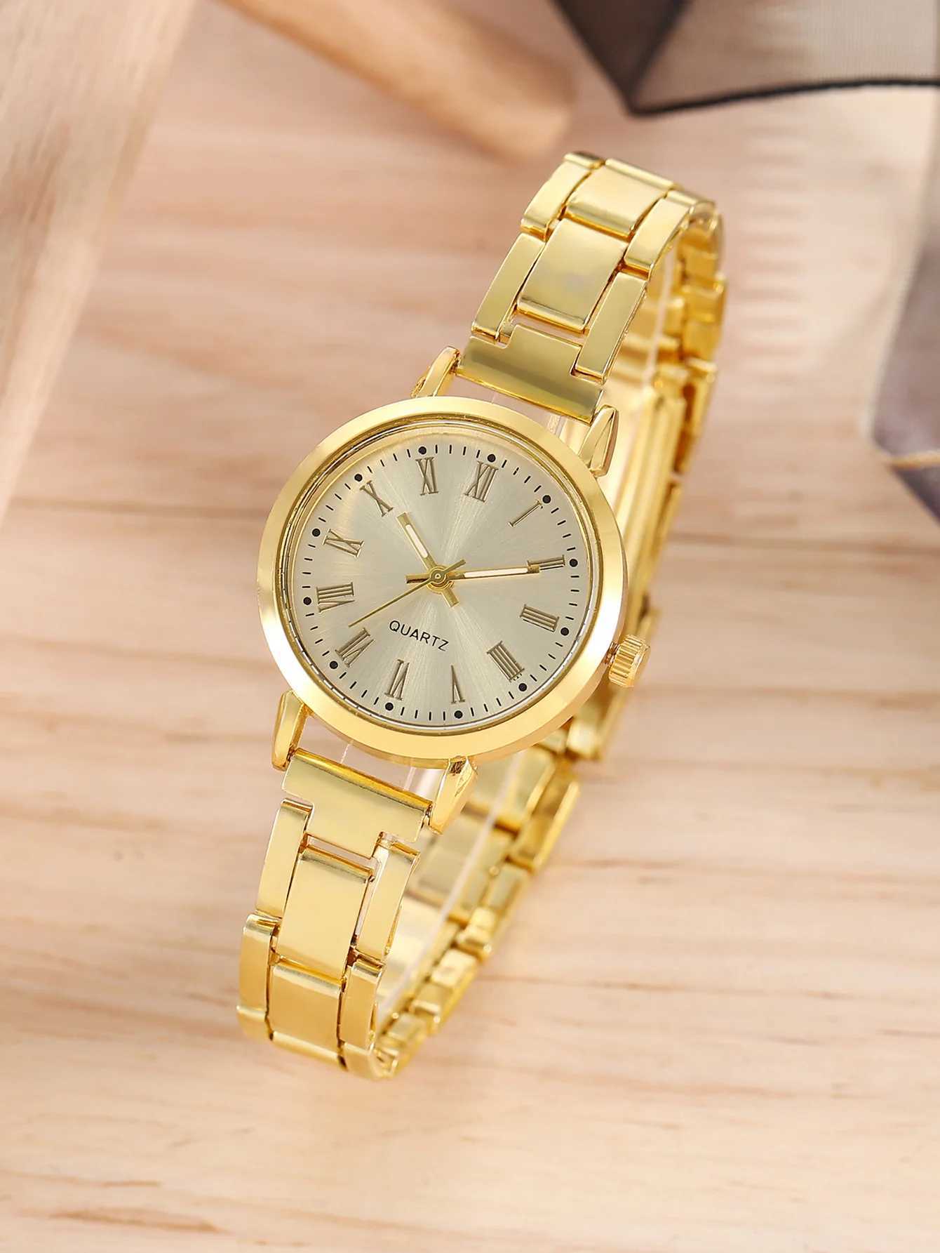 2PCS Casual fashion alloy Roman Ladies Rhinestone quartz watch with bracelet Necklace Ring earrings set the best gift itemX240920