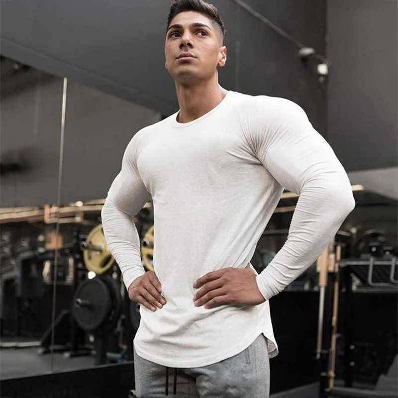 Spring Autumn Slim Fit Cotton Fitness Long Sleeve T Shirt Men Sports T-Shirt O-neck Running Tee Shirt Gym Bodybuilding TshirtX240919