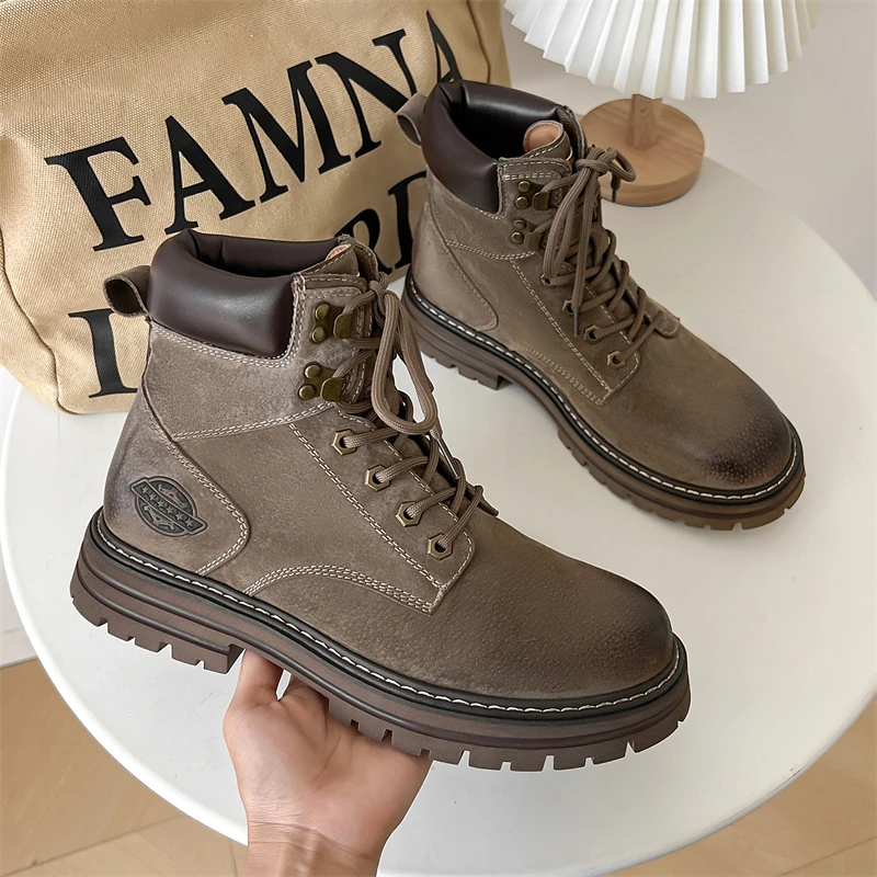 Round Quality Toe Men's Desert Winter Casual Leather Outdoor Stylish Ankle Boots Fashion British Anti Slip High Top Shoes 1cfc 9894