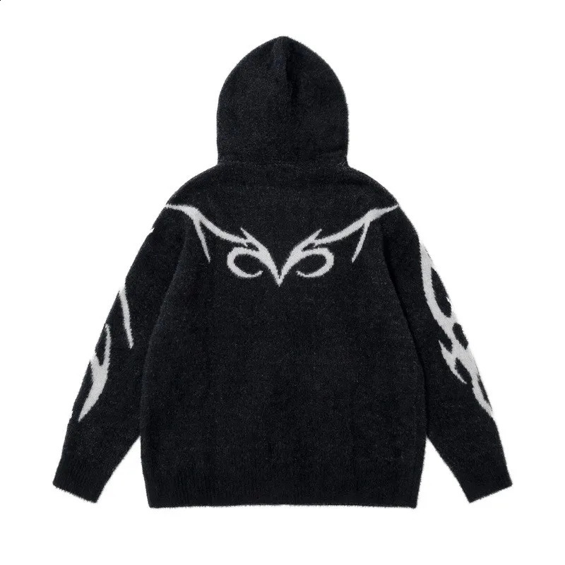 Mens Vintage Knitwear Y2K Graphic Sweaters Winter Zipper Oversized Cardigan Sweater Unisex Aesthetic 2000s Clothes For Teens 240912