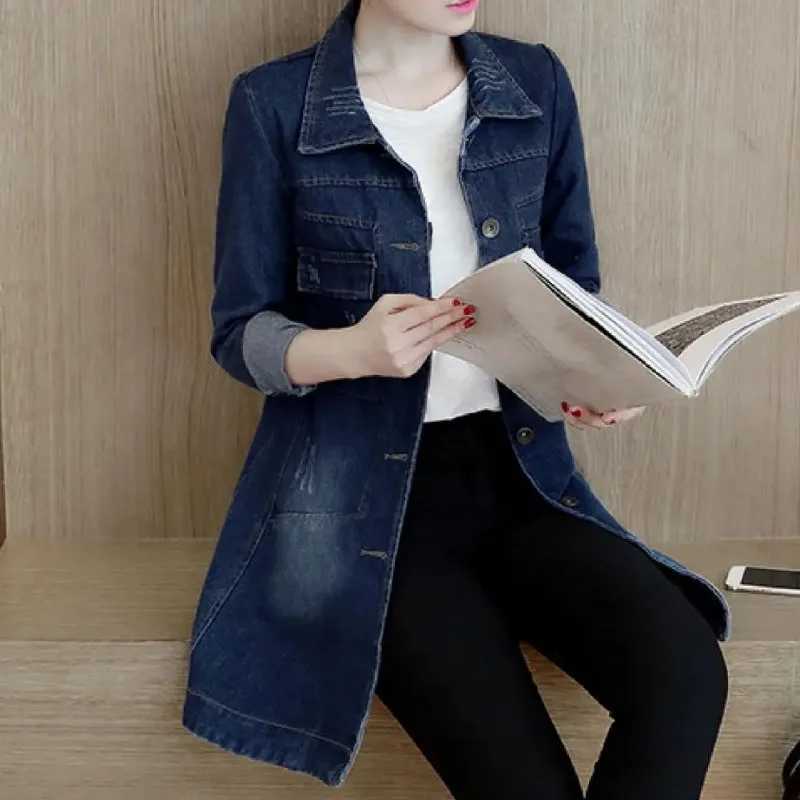 Trending Products Large Size Trench Coat Women Outerwear Denim Jacket Embroidery Autumn Clothing European Fashion 2024X240920